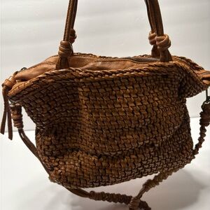 Woven Leather Tote Bag in Brown